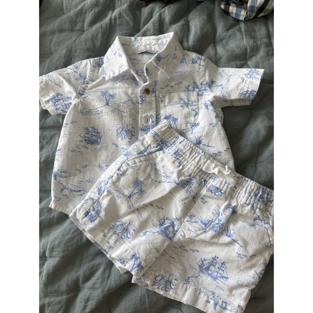 Janie and Jack Boy Pirate Set Size 3-6 Months VGUC Blue White
